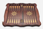 Figural bronze chess pieces on wooden bases - luxury chess set detail