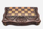 Luxury octagon chess backgammon set with checkers, dice and carrying bag