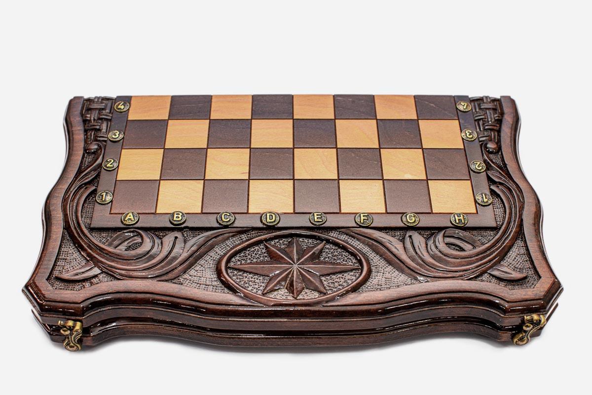 Luxury octagon chess backgammon set with checkers, dice and carrying bag