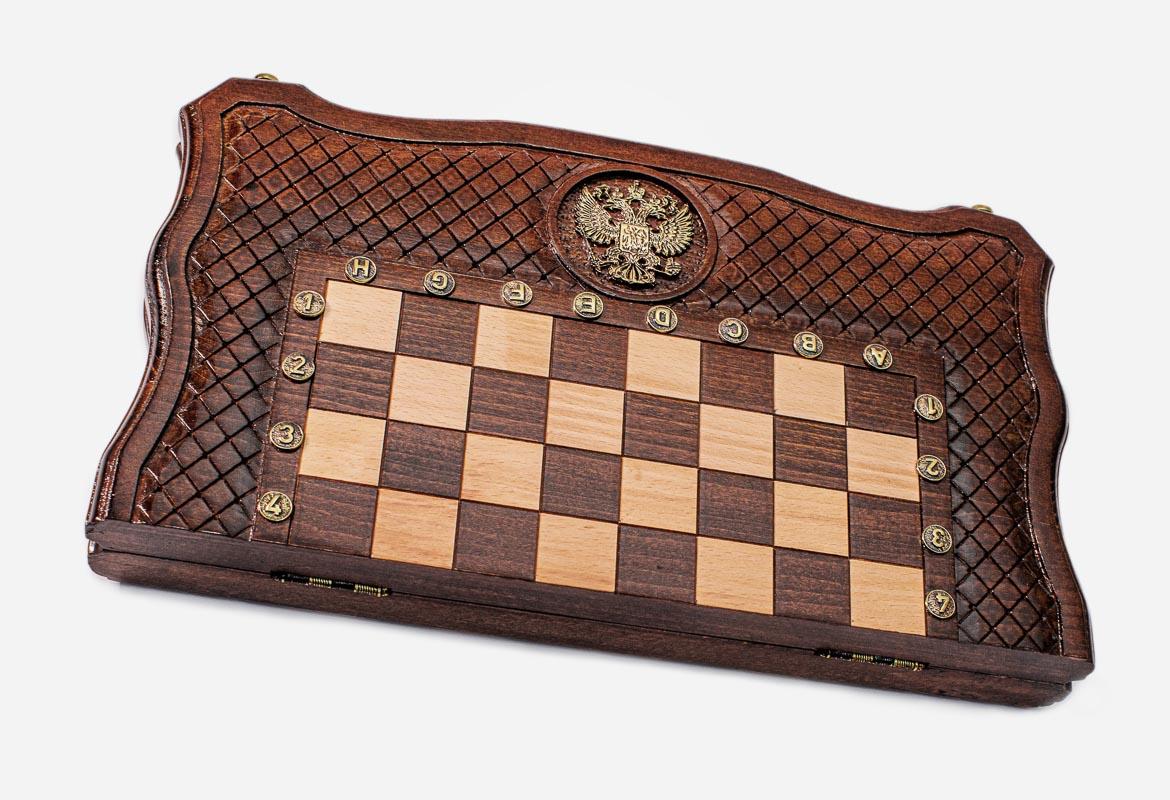 Luxury Russian chess backgammon set with wooden pieces and checkers