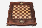 Russian coat of arms chess set folded with bronze hinges and clasps