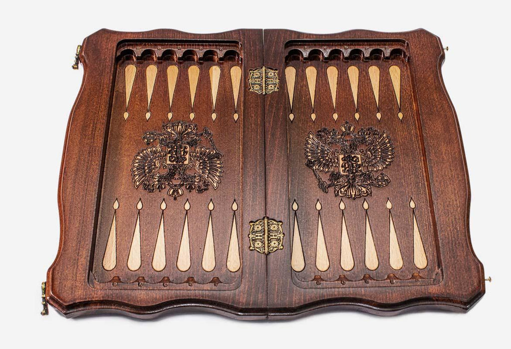 Russian coat of arms hand-carved in deep relief - chess board detail