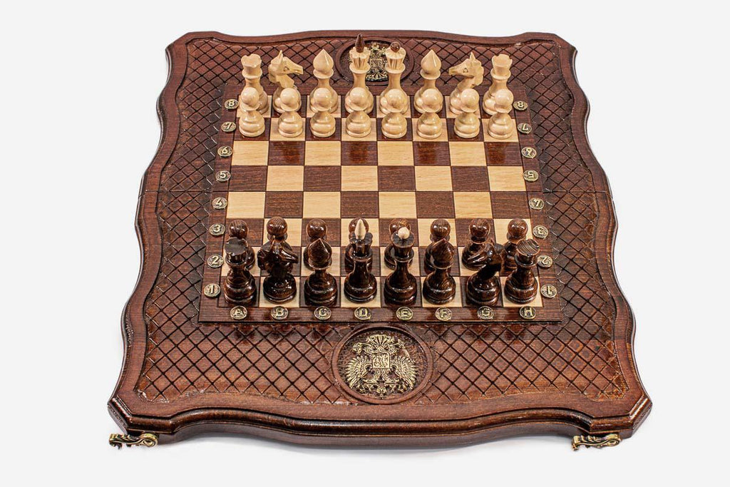Luxury Russian Chess Set with Coat of Arms - handmade chess backgammon set