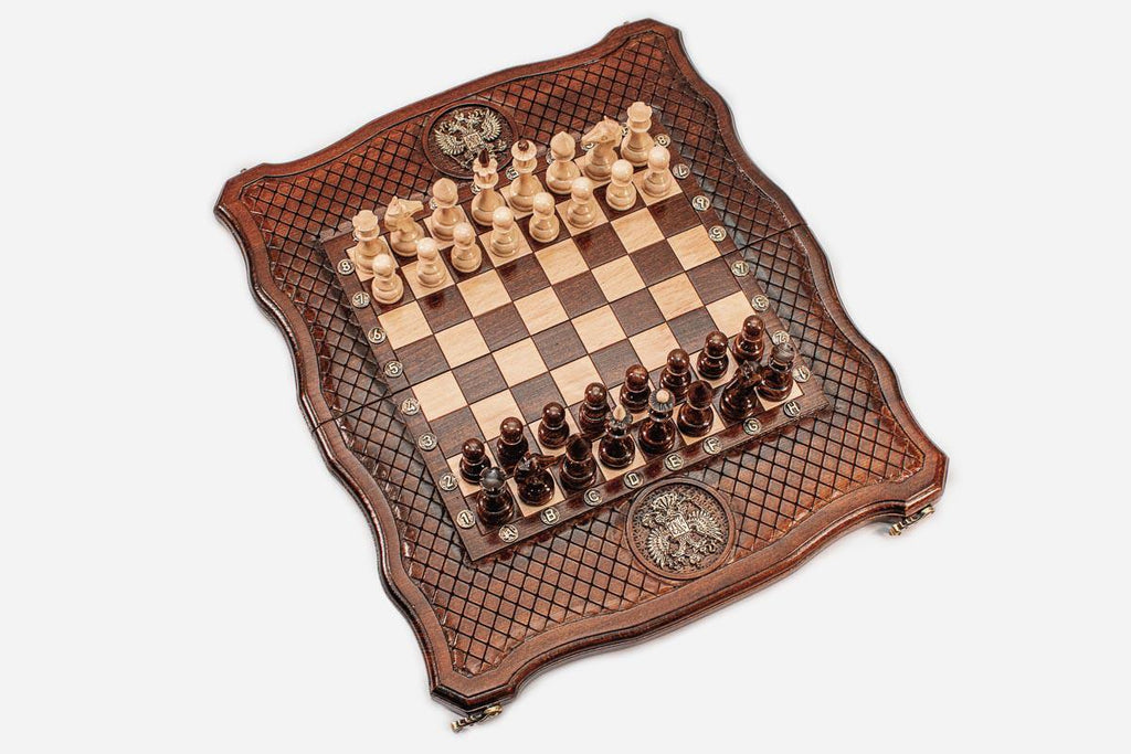 Russian chess set with dice and carrying bag - full set
