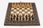 Carved Chess Set with Lattice and Backgammon Inside - handmade wooden combo board