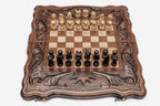 Chess Set with Royal Crown and Backgammon Inside - handmade wooden combo board