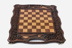 Large Mount Ararat chess and backgammon set folded with bronze hinges and clasps