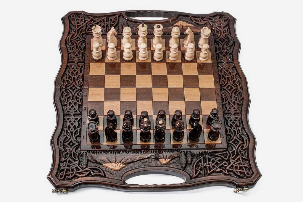 Luxury Armenian wooden chess set with Mount Ararat, 19.6 inch / 50 cm - handmade combo board
