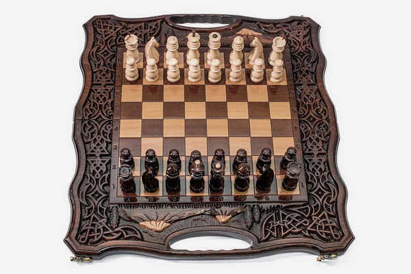 Luxury Armenian wooden chess set with Mount Ararat, 19.6 inch / 50 cm - handmade combo board