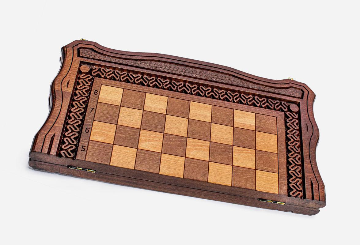 Chess set open with the backgammon playing field inside - 19.6 inch / 50 cm