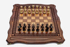 Carved Chess Set with Ornaments and Backgammon Inside - handmade wooden combo board