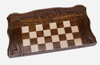 Chess set open with the backgammon playing field inside - 19.6 inch / 50 cm