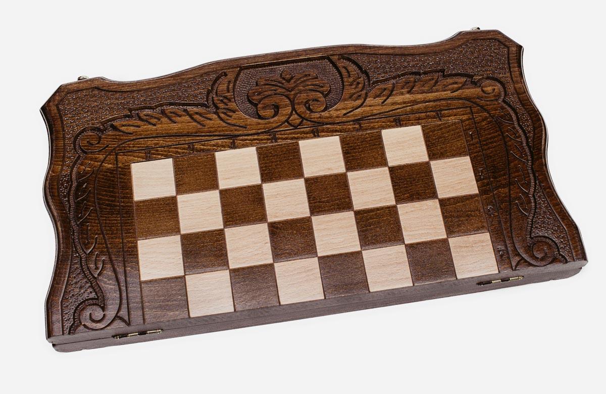 Chess set open with the backgammon playing field inside - 19.6 inch / 50 cm
