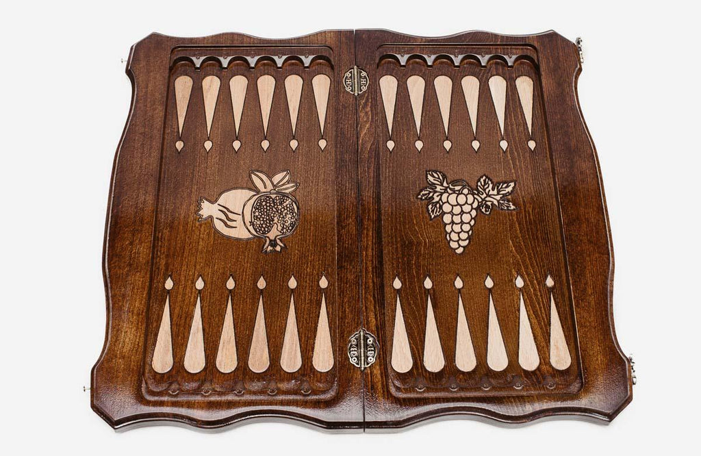 Large classic chess and backgammon set folded with bronze hinges and clasps