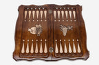 Large classic chess and backgammon set folded with bronze hinges and clasps