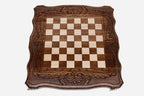 Clean hand-carved border on a large classic chess board - detail