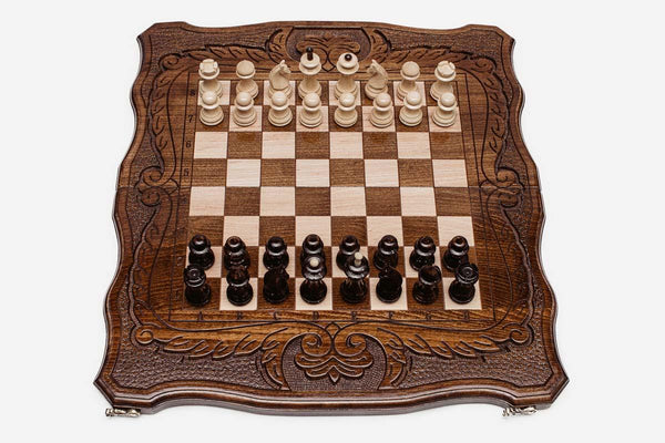 Classic handmade chess set with backgammon inside, 19.6 inch / 50 cm - combo board