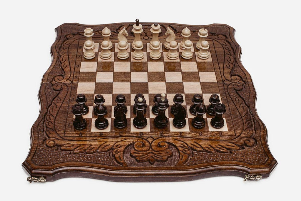 Classic chess backgammon set with pieces, checkers, dice and carrying bag