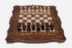 Classic chess backgammon set with pieces, checkers, dice and carrying bag