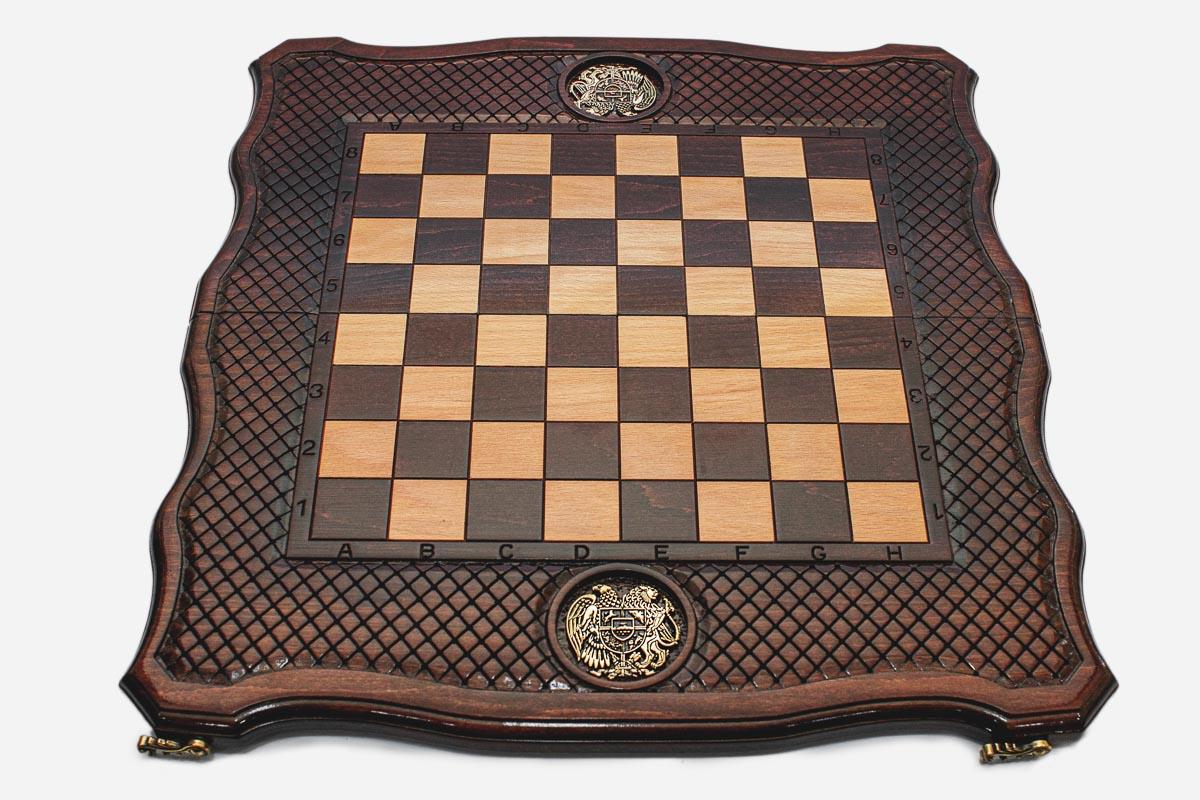 Luxury Armenian Chess Set with Coat of Arms - handmade chess backgammon set