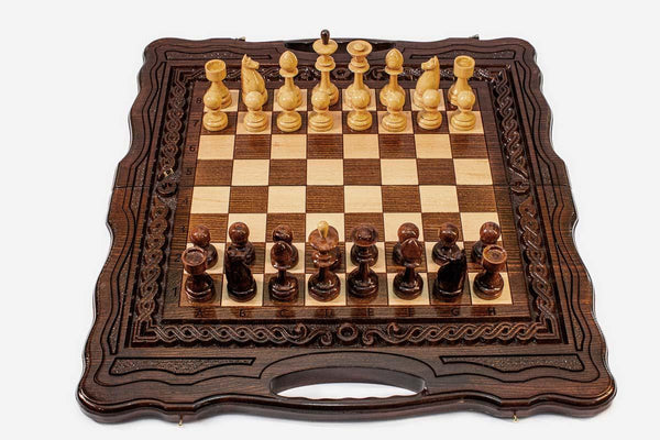 Wooden chess backgammon set, 19.6 inch / 50 cm - handmade combo board