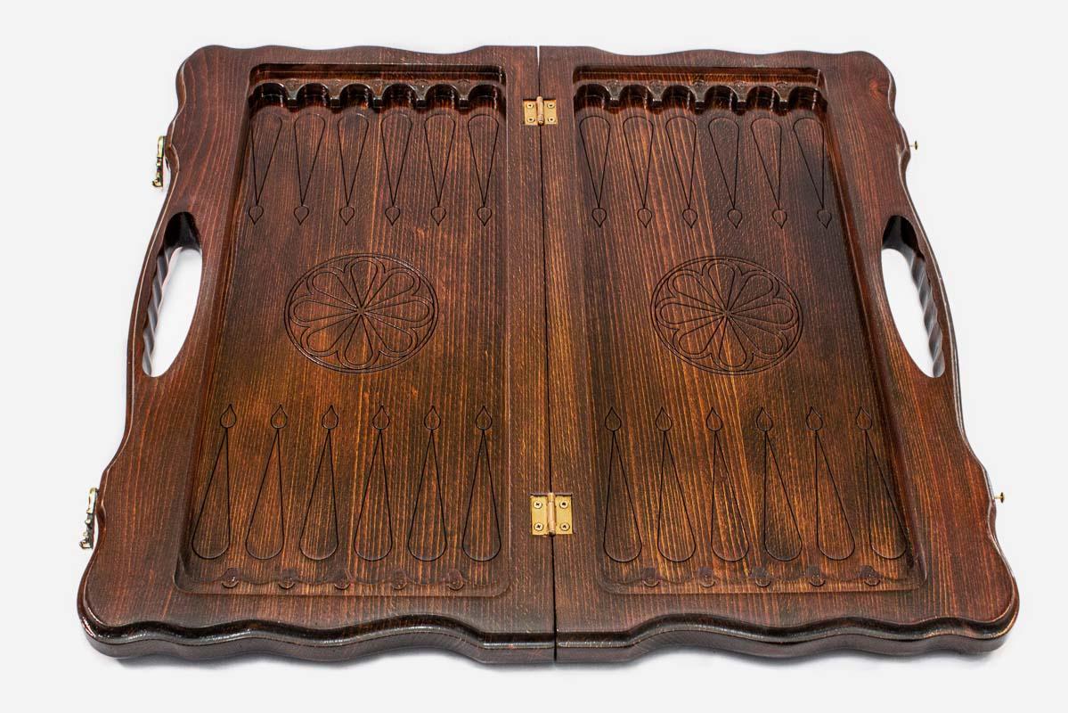 Wooden chess backgammon set with 32 pieces and 32 checkers