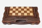 Handmade wooden chess set - side view with warm grain