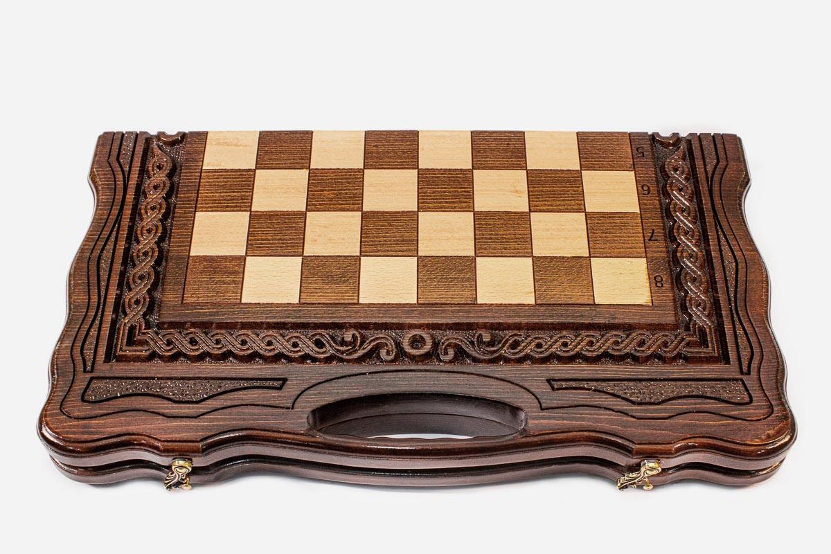 Handmade wooden chess set - side view with warm grain