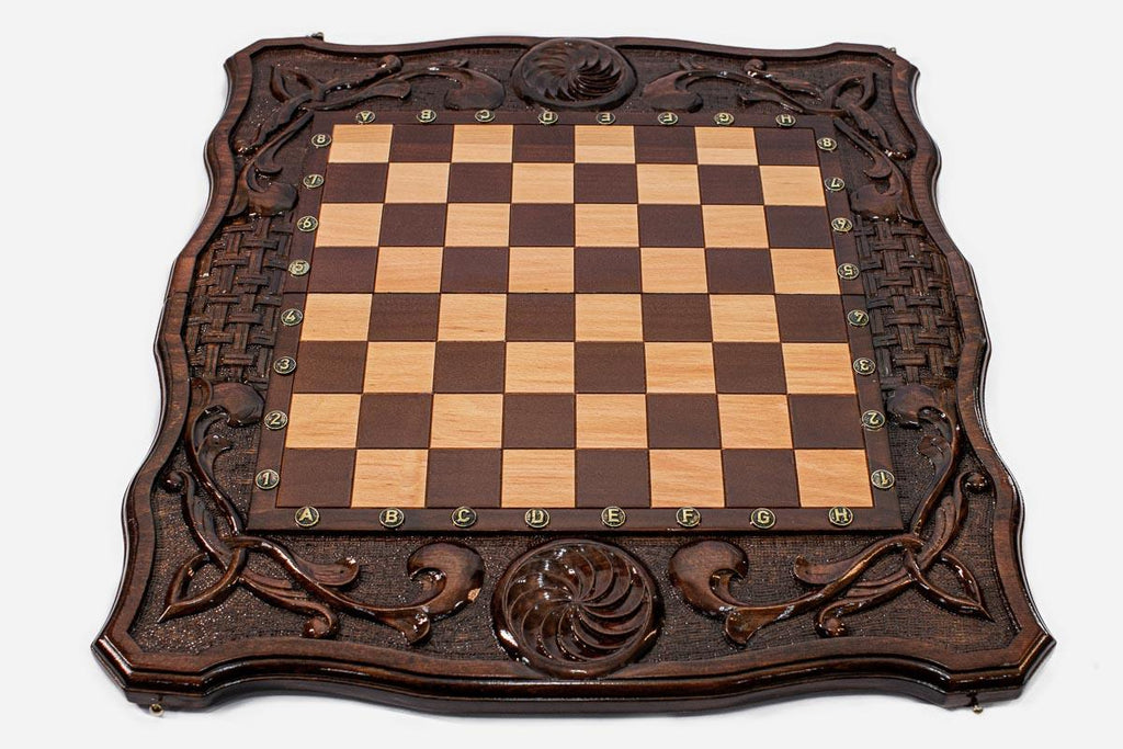 Eternity chess and backgammon set folded with bronze hinges and clasps