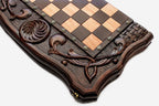 Chess set open with the backgammon playing field inside - 19.6 inch / 50 cm