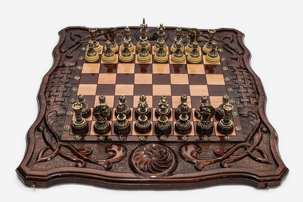 Luxury Chess Set with Eternity Sign and Bronze Pieces - handmade combo board