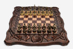 Luxury Chess Set with Eternity Sign and Bronze Pieces - handmade combo board