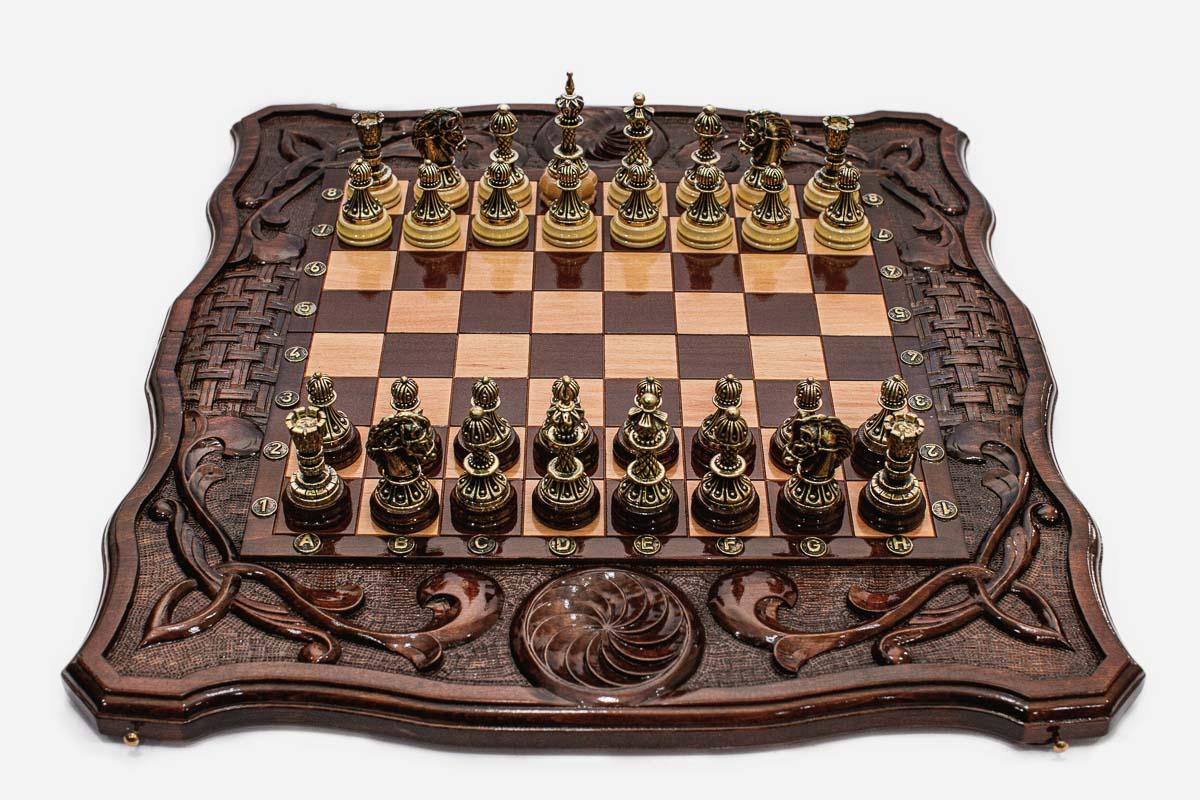 Luxury Chess Set with Eternity Sign and Bronze Pieces - handmade combo board