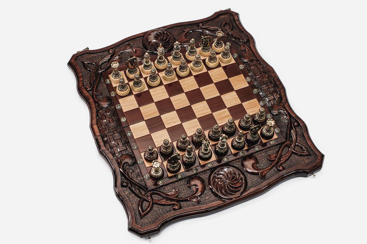 Luxury eternity chess backgammon set - side view with bronze hardware