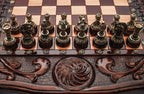 Hand-carved eternity sign chess set - angled view of the frame