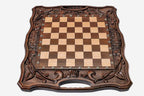 Luxury ornament chess and backgammon set folded with bronze hinges and clasps