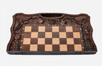 Chess set open with the backgammon playing field inside - 19.6 inch / 50 cm