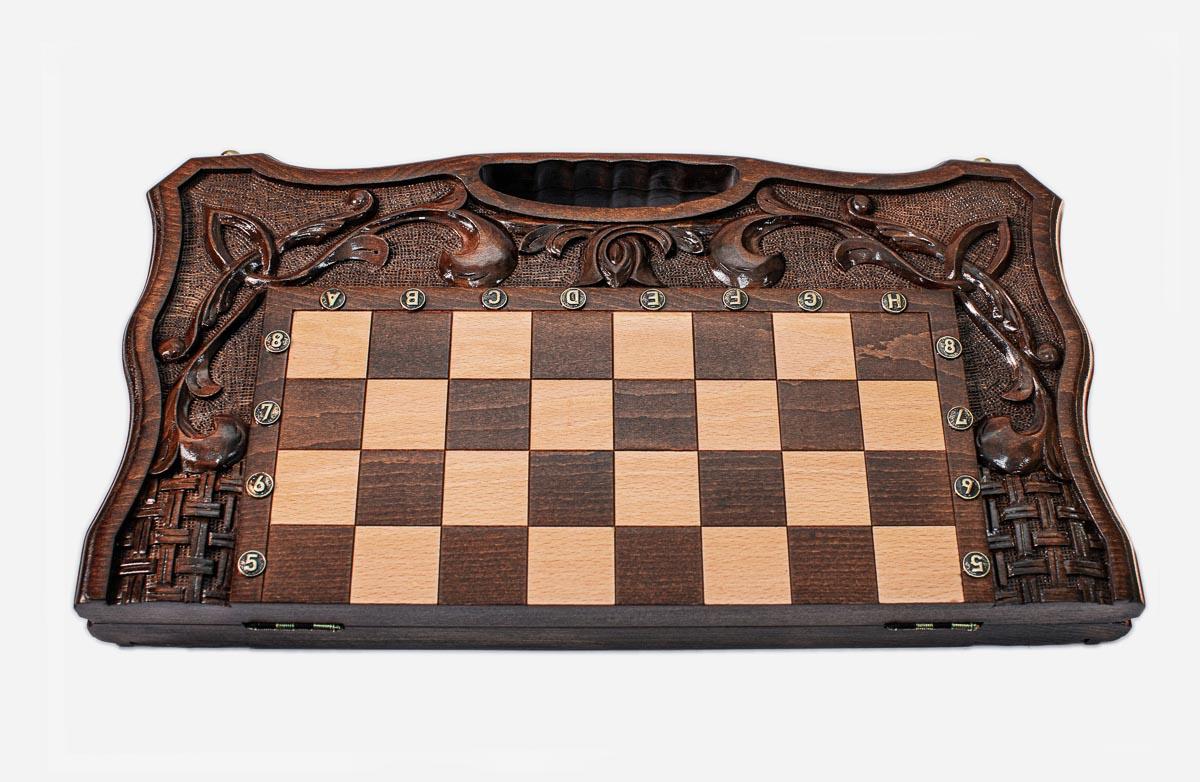 Chess set open with the backgammon playing field inside - 19.6 inch / 50 cm