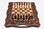 Luxury Chess Set with Ornaments and Backgammon Inside - handmade combo board