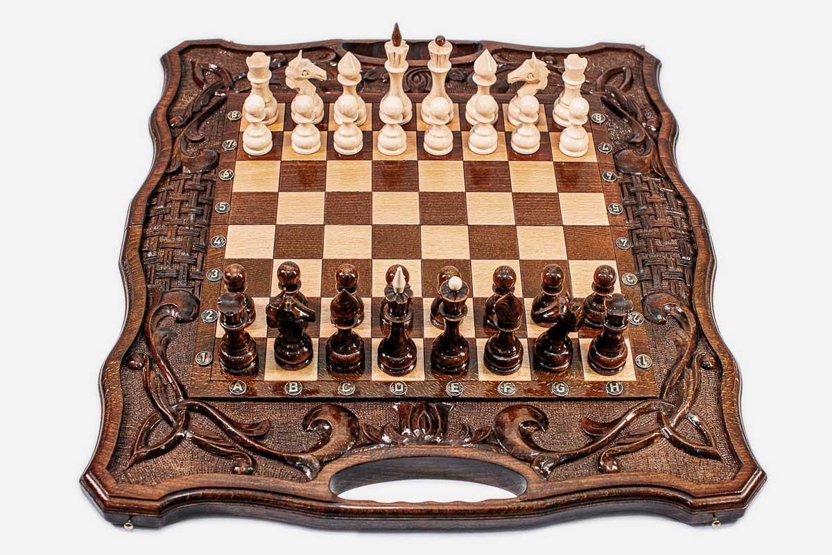 Luxury Chess Set with Ornaments and Backgammon Inside - handmade combo board