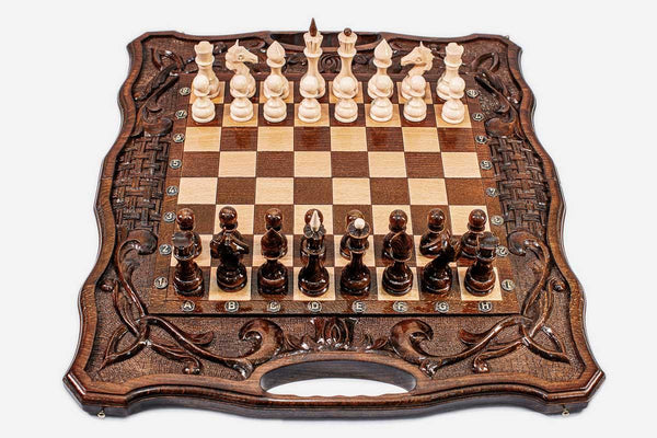Luxury Chess Set with Ornaments and Backgammon Inside - handmade combo board