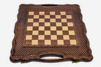 Luxury lattice chess and backgammon set folded with bronze hinges and clasps