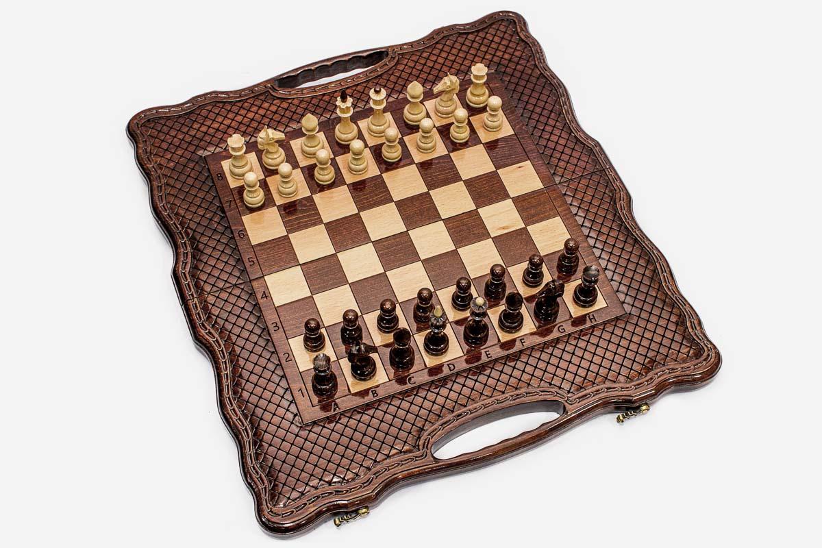 Hand-carved lattice combo board with dice and carrying bag - full set