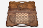 Backgammon board folded closed showing the carved lid