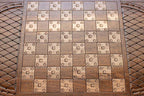 Carved lion and lattice backgammon board, full view