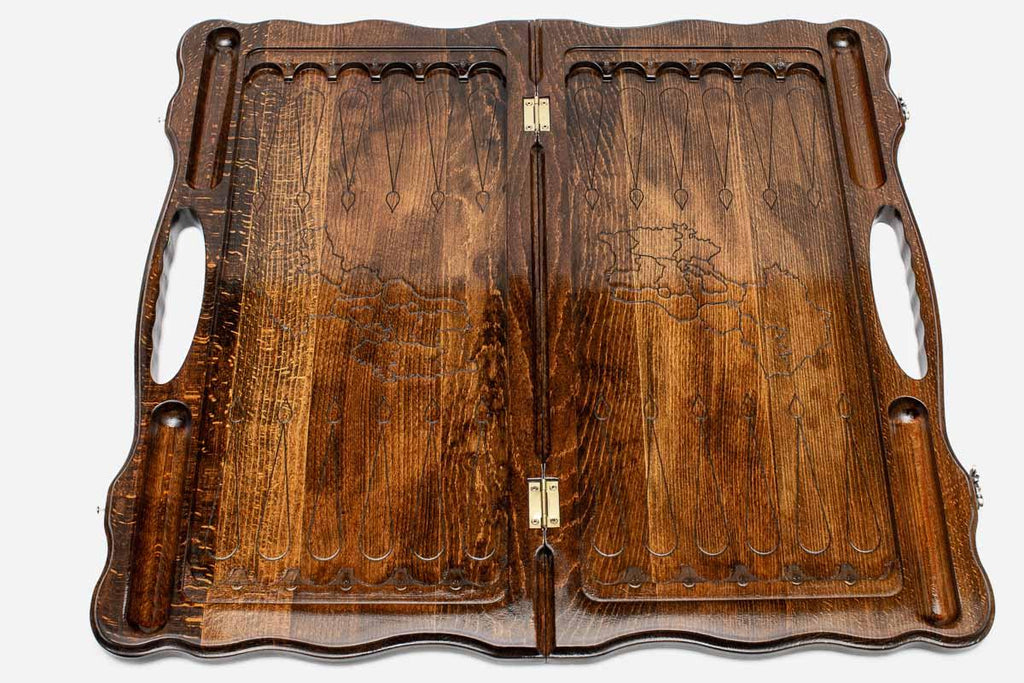 Armenian backgammon board interior playing surface with checkers