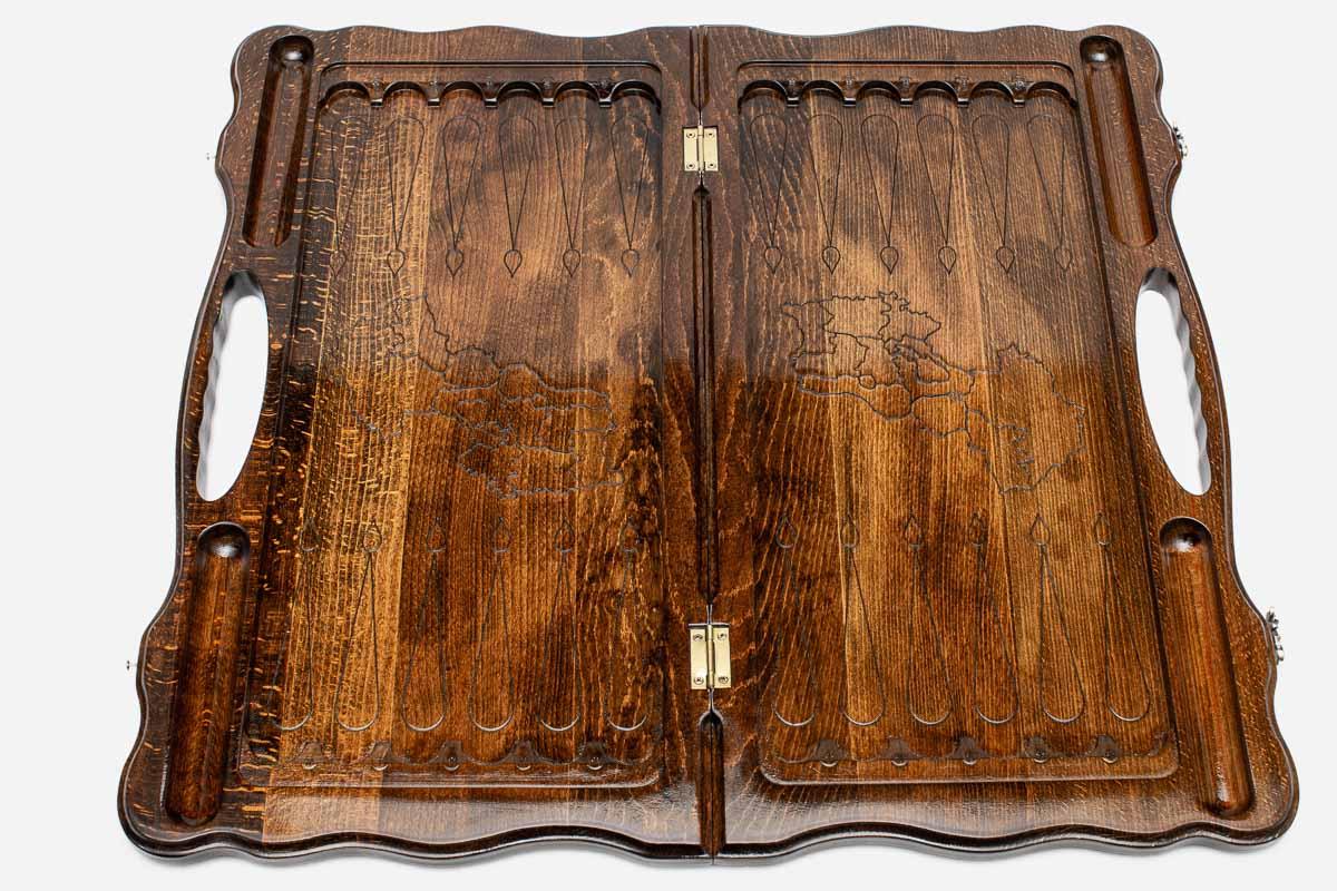 Armenian backgammon board interior playing surface with checkers