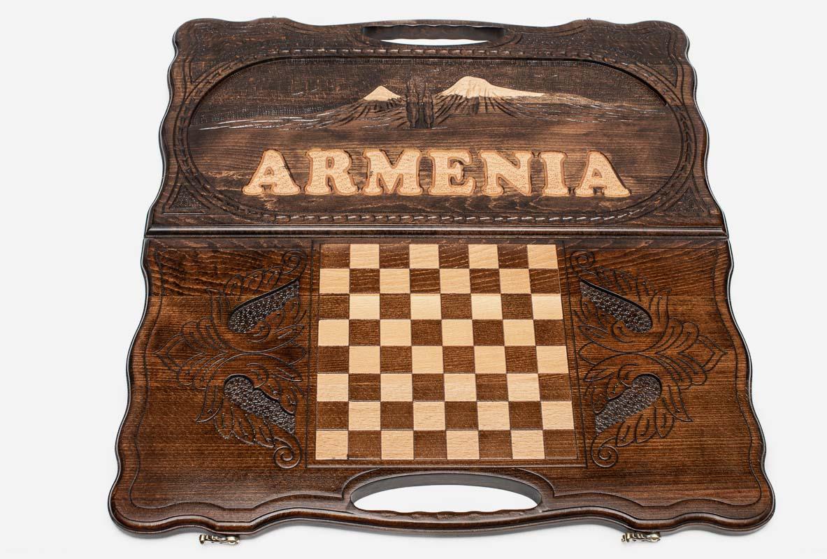 Armenian backgammon board folded closed showing carved lid