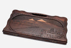 Armenian beechwood backgammon board carved with Mount Ararat and Khor Virap Monastery