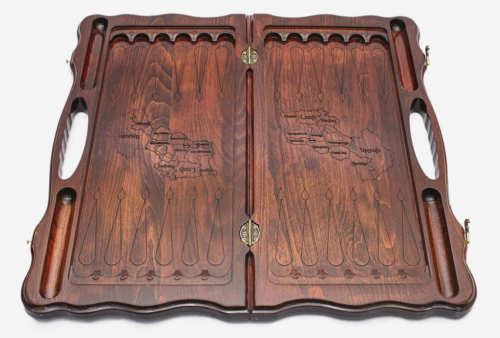 Armenian backgammon board interior playing surface with checkers